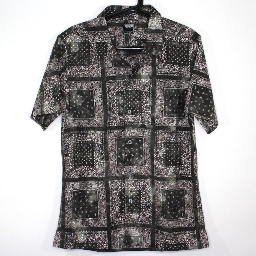Todd Snyder Black and Gray Bandana Print Short Sleeve Button-Down